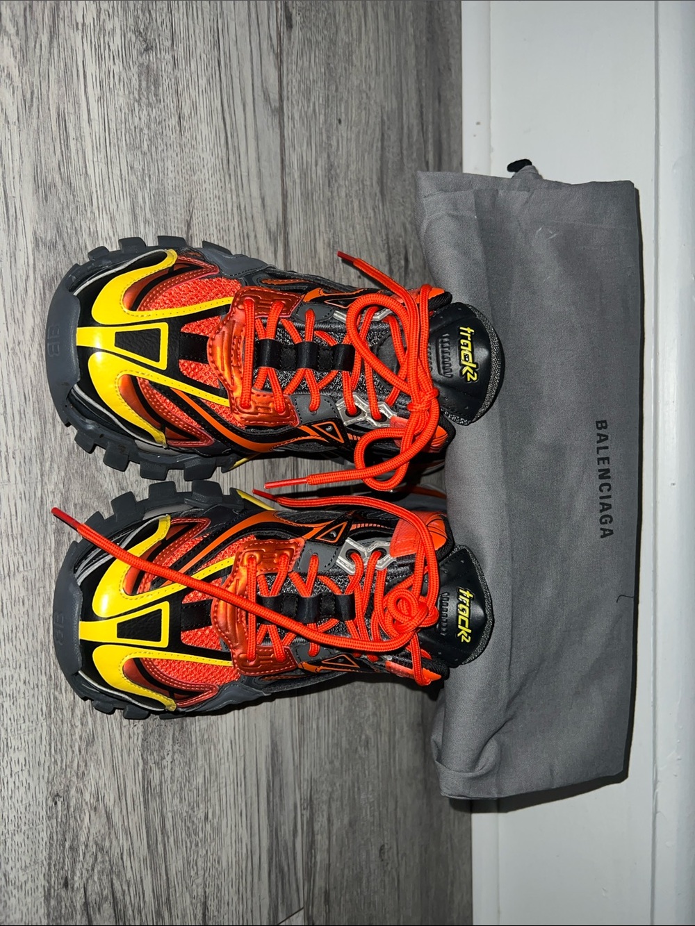 Balenciaga Mens Track Sneakers in Black, Yellow & Orange